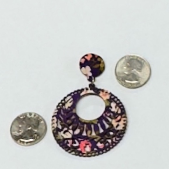 FLORAL Print WOODEN Stud Drop Earrings - Picture 8 of 12